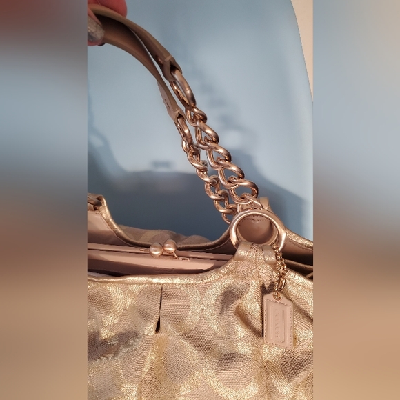 EUC Excellent Pre-Loved Gold Brocade Coach Hand Bag, Immaculate Interior - Picture 3 of 15